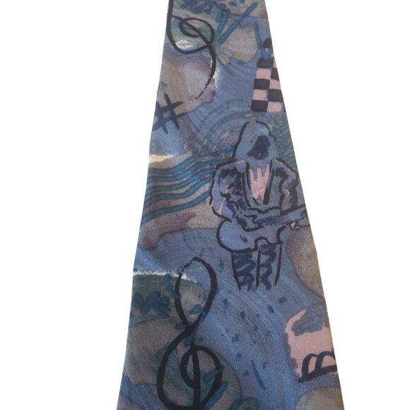 Charles Patrick for J. Blades & Co Mens Tie Necktie Blue Pink Musician Guitar - Picture 4 of 13